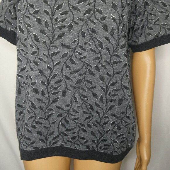 Cathy Daniels Vines Metallic 1/2 Short Sleeve Sweater Grey Silver Black Small - Picture 4 of 9